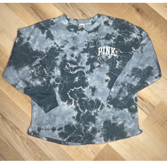 PINK Victoria's Secret Tops - Victoria's Secret PINK Tie Dye Crewneck Sweatshirt Grey White Oversized Medium